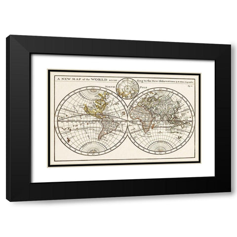 A new map of the world according to the new observations 1732 Black Modern Wood Framed Art Print with Double Matting by Moll, Herman