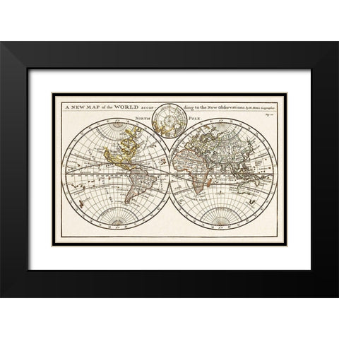 A new map of the world according to the new observations 1732 Black Modern Wood Framed Art Print with Double Matting by Moll, Herman