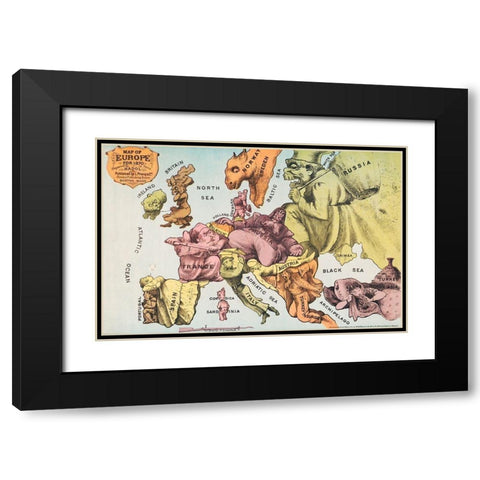 War Map of Europe As seen through French eyes Black Modern Wood Framed Art Print with Double Matting by Hadol, Paul