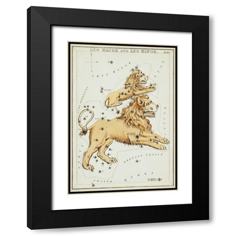 Astronomical chart illustration of the Leo Major and the Leo Minor Black Modern Wood Framed Art Print with Double Matting by Hall, Sidney