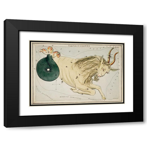 Astronomical chart illustration of the Zodiac Capricornus Black Modern Wood Framed Art Print with Double Matting by Hall, Sidney