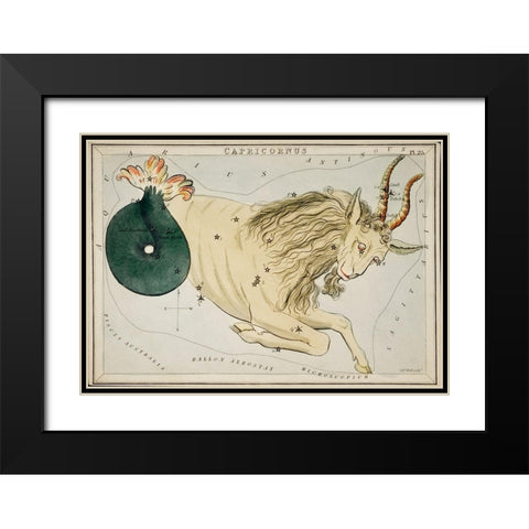 Astronomical chart illustration of the Zodiac Capricornus Black Modern Wood Framed Art Print with Double Matting by Hall, Sidney