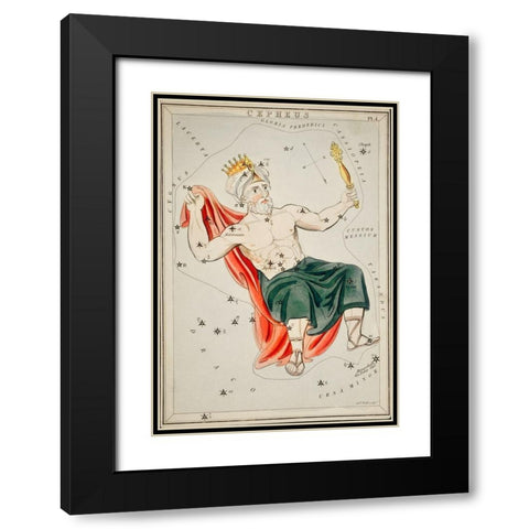 Astronomical chart illustration of the Cepheus Black Modern Wood Framed Art Print with Double Matting by Hall, Sidney