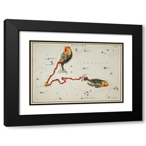 Astronomical chart illustration of the Pisces Black Modern Wood Framed Art Print with Double Matting by Hall, Sidney