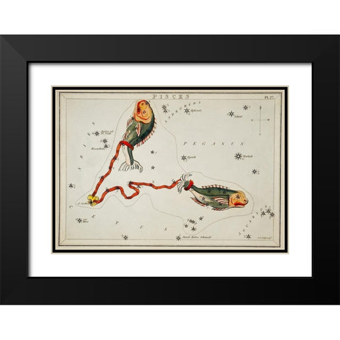 Astronomical chart illustration of the Pisces Black Modern Wood Framed Art Print with Double Matting by Hall, Sidney