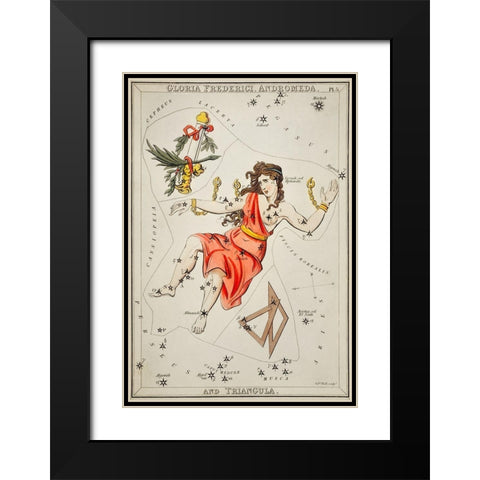 Astronomical chart illustration of Gloria Frederici-Andromeda Black Modern Wood Framed Art Print with Double Matting by Hall, Sidney