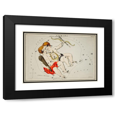 Astronomical chart illustration of the Zodiac Gemini Black Modern Wood Framed Art Print with Double Matting by Hall, Sidney