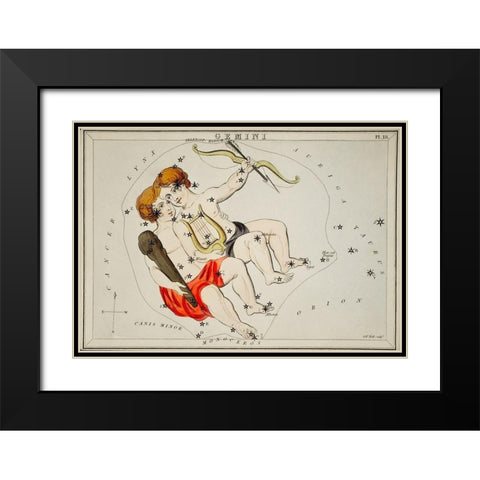 Astronomical chart illustration of the Zodiac Gemini Black Modern Wood Framed Art Print with Double Matting by Hall, Sidney