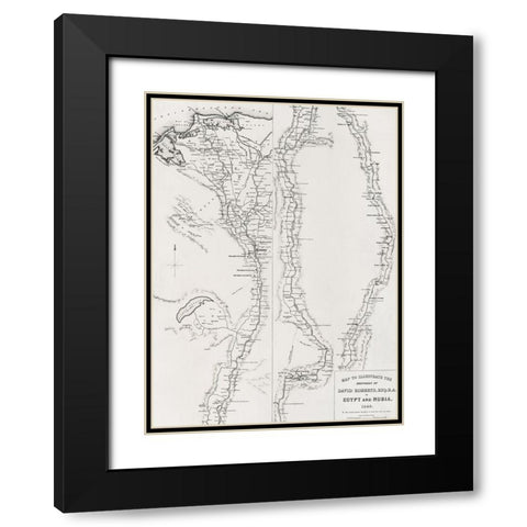 Map to the sketches in Egypt and Nubai illustration Black Modern Wood Framed Art Print with Double Matting by Roberts, David