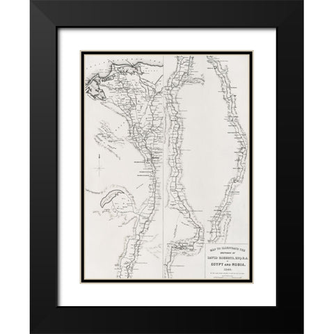 Map to the sketches in Egypt and Nubai illustration Black Modern Wood Framed Art Print with Double Matting by Roberts, David