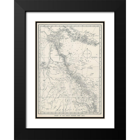 Chart of the Great Barrier Reef Area of Australia 1893 Black Modern Wood Framed Art Print with Double Matting by Saville Kent, William