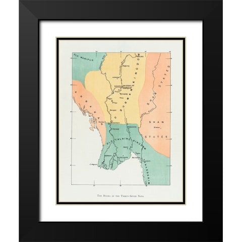Map of the old Burman kingdom 1906 Black Modern Wood Framed Art Print with Double Matting by Griggs, William