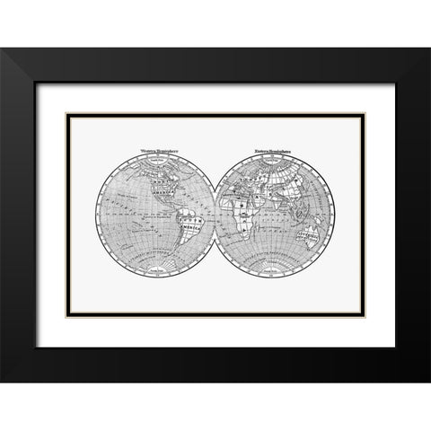 World map from A System of Geography-for the use of Schools 1860 Black Modern Wood Framed Art Print with Double Matting by Morse, Sidney Edwards
