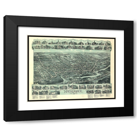 Hackensack-New Jersey 1896 Black Modern Wood Framed Art Print with Double Matting by Vintage Places