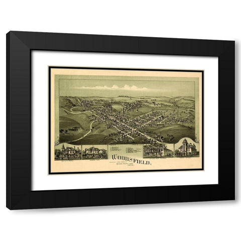 Woodsfield-Ohio 1899 Black Modern Wood Framed Art Print with Double Matting by Vintage Places