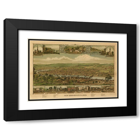 New Brighton-Pennsylvania 1883 Black Modern Wood Framed Art Print with Double Matting by Vintage Places