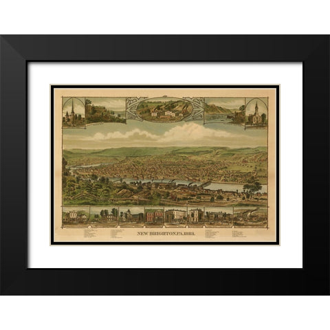 New Brighton-Pennsylvania 1883 Black Modern Wood Framed Art Print with Double Matting by Vintage Places