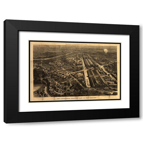 Balloon View of the Centennial Fairgrounds in Philadelphia-Pennsylvania 1876 Black Modern Wood Framed Art Print with Double Matting by Vintage Places