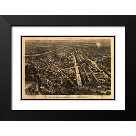 Balloon View of the Centennial Fairgrounds in Philadelphia-Pennsylvania 1876 Black Modern Wood Framed Art Print with Double Matting by Vintage Places