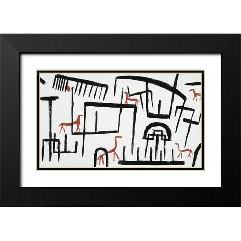 Animals in an Enclosure Black Modern Wood Framed Art Print with Double Matting by Klee, Paul