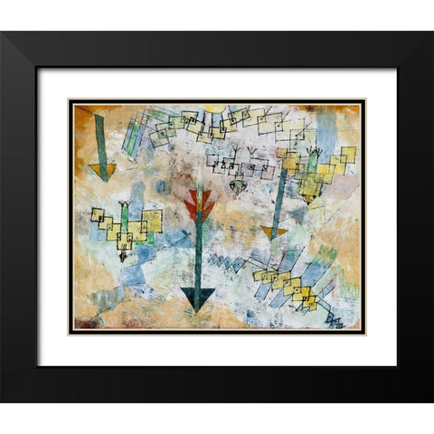 Birds Swooping Down and Arrows Black Modern Wood Framed Art Print with Double Matting by Klee, Paul
