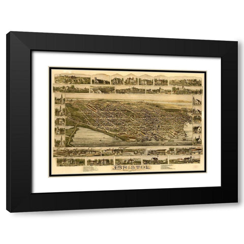 Bristol Rhode Island 1891 Black Modern Wood Framed Art Print with Double Matting by Vintage Places
