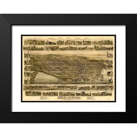 Bristol Rhode Island 1891 Black Modern Wood Framed Art Print with Double Matting by Vintage Places