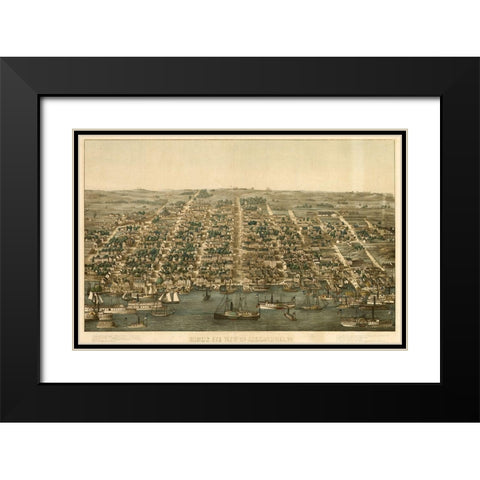 Birds Eye View of Alexandria Virginia 1863 Black Modern Wood Framed Art Print with Double Matting by Vintage Places