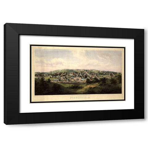 Staunton Virginia 1857 Black Modern Wood Framed Art Print with Double Matting by Vintage Places