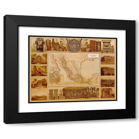 Archaeological Map of Mexico Black Modern Wood Framed Art Print with Double Matting by Vintage Maps