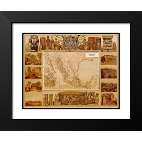 Archaeological Map of Mexico Black Modern Wood Framed Art Print with Double Matting by Vintage Maps