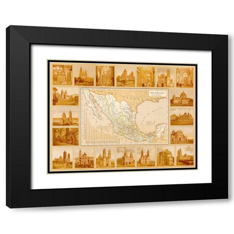 Ecclesiastical Map of Mexico Black Modern Wood Framed Art Print with Double Matting by Vintage Maps