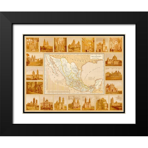 Ecclesiastical Map of Mexico Black Modern Wood Framed Art Print with Double Matting by Vintage Maps
