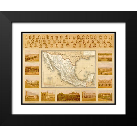 Political Map of Mexico Black Modern Wood Framed Art Print with Double Matting by Vintage Maps
