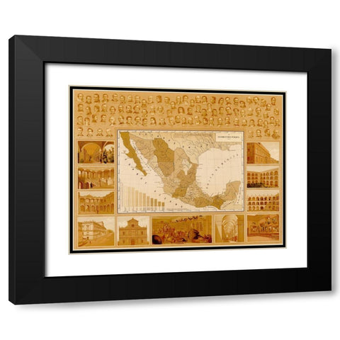 Public Education in Mexico Black Modern Wood Framed Art Print with Double Matting by Vintage Maps
