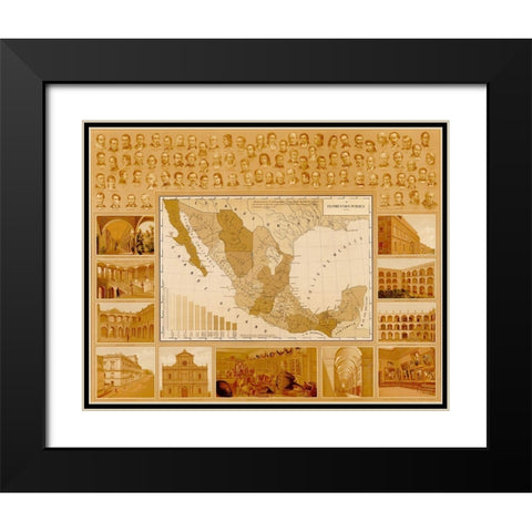 Public Education in Mexico Black Modern Wood Framed Art Print with Double Matting by Vintage Maps