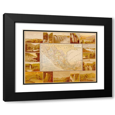 Waterfalls and Dams in Mexico Black Modern Wood Framed Art Print with Double Matting by Vintage Maps