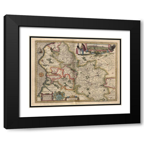 Map of the area around Arras France 1622 Black Modern Wood Framed Art Print with Double Matting by Vintage Maps