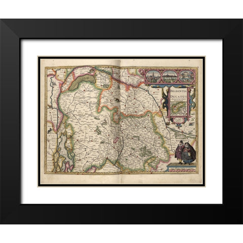 Duchy of Brabant Black Modern Wood Framed Art Print with Double Matting by Vintage Maps