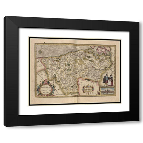 Flanders Belgium Map Black Modern Wood Framed Art Print with Double Matting by Vintage Maps