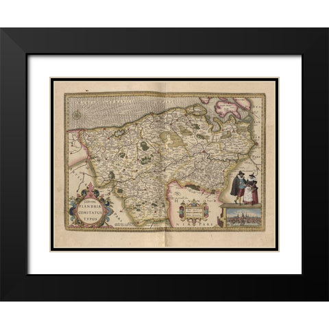 Flanders Belgium Map Black Modern Wood Framed Art Print with Double Matting by Vintage Maps