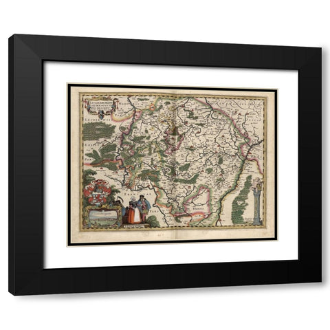 Map of Luxembourg Black Modern Wood Framed Art Print with Double Matting by Vintage Maps