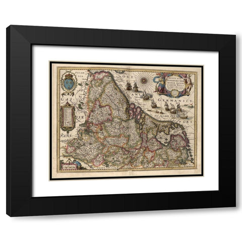 Map of Picardy France Black Modern Wood Framed Art Print with Double Matting by Vintage Maps