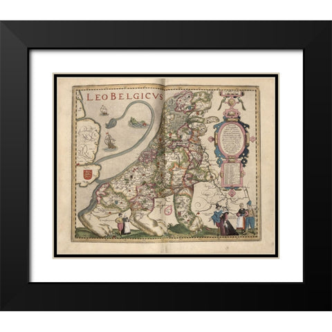 Netherlandic Lion Black Modern Wood Framed Art Print with Double Matting by Vintage Maps