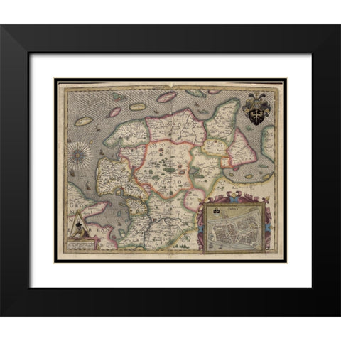 Emden Black Modern Wood Framed Art Print with Double Matting by Vintage Maps