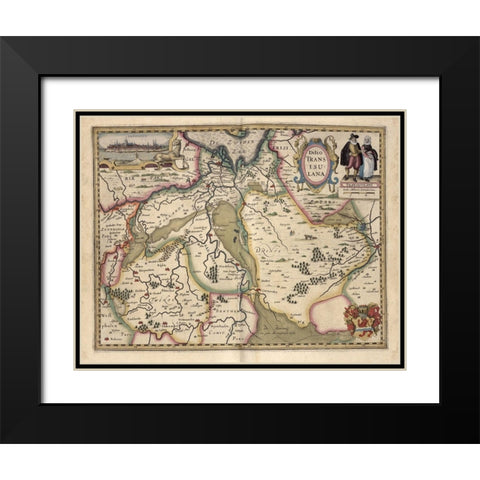 The Area around Deventer Netherlands Black Modern Wood Framed Art Print with Double Matting by Vintage Maps