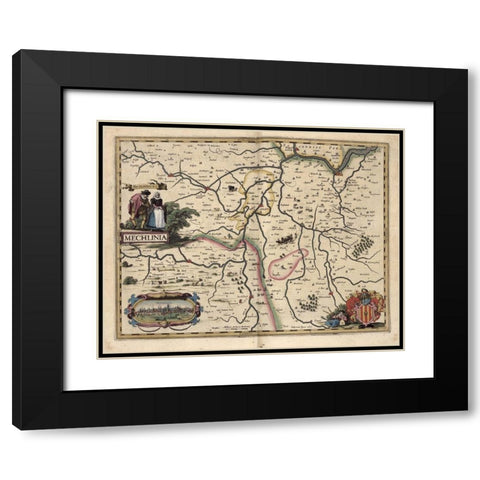 Area around Mechelen Belgium Black Modern Wood Framed Art Print with Double Matting by Vintage Maps