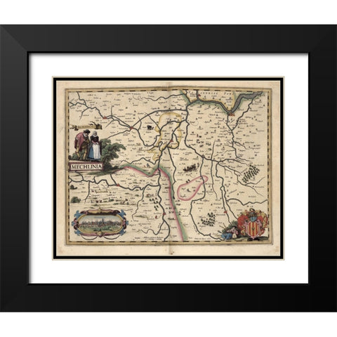 Area around Mechelen Belgium Black Modern Wood Framed Art Print with Double Matting by Vintage Maps