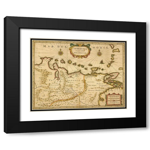 Venezuela 1630 Black Modern Wood Framed Art Print with Double Matting by Vintage Maps