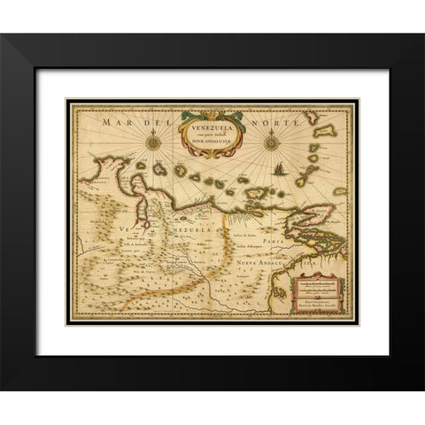 Venezuela 1630 Black Modern Wood Framed Art Print with Double Matting by Vintage Maps